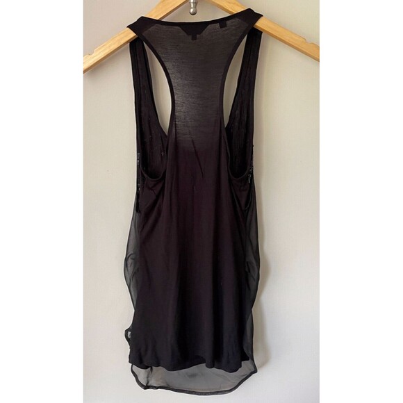 Guess Women's Small Black Sequin Racerback Tank Top Chiffon Cowl Layer in Front - Picture 3 of 10